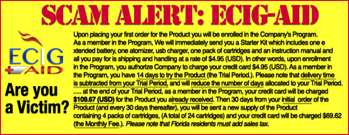 SCAM ALERT: ECIGAID (eCig Aid)