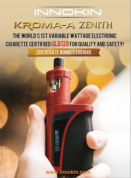 Innokin Kroma-A Zenith kit is the world’s first variable wattage electronic cigarette that has been certified by UL.